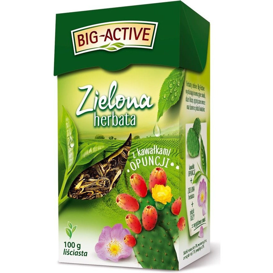 Herbata BIG-ACTIVE z kawał.OPUNCJI 100g liściasta zielona